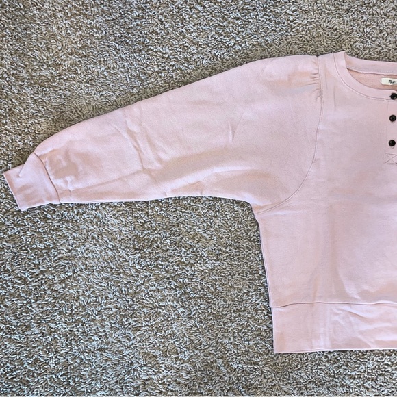 Madewell Henley Puff-Sleeve Sweatshirt Wisteria Dove Pink Size Medium - Picture 3 of 10